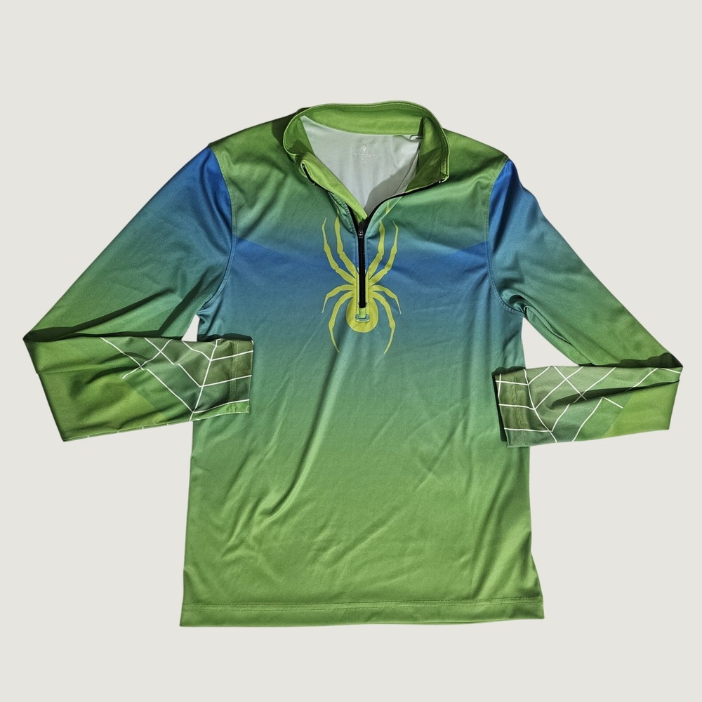 Spyder Mens Small Green Blue Ombre Quarter Zip Long Sleeve Performance Shirt